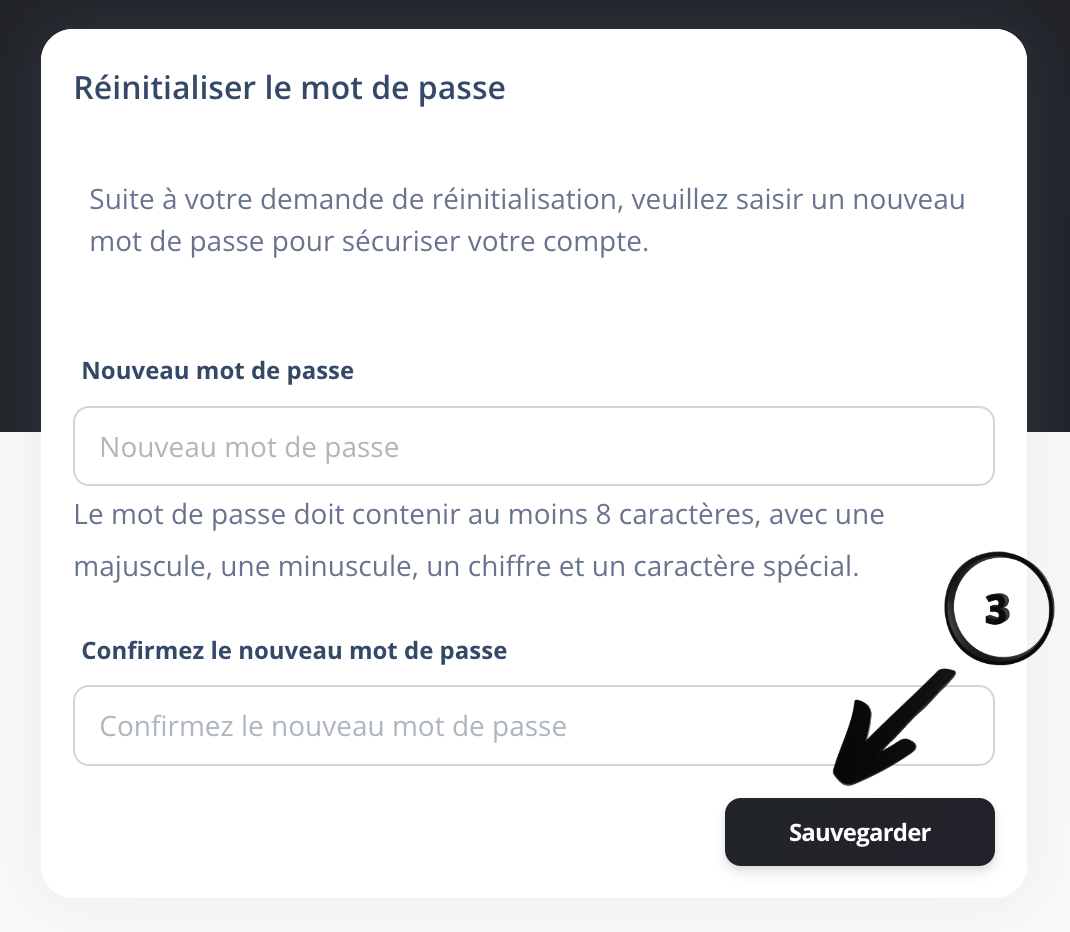 Sauvegarde du nouveau mot de passe
